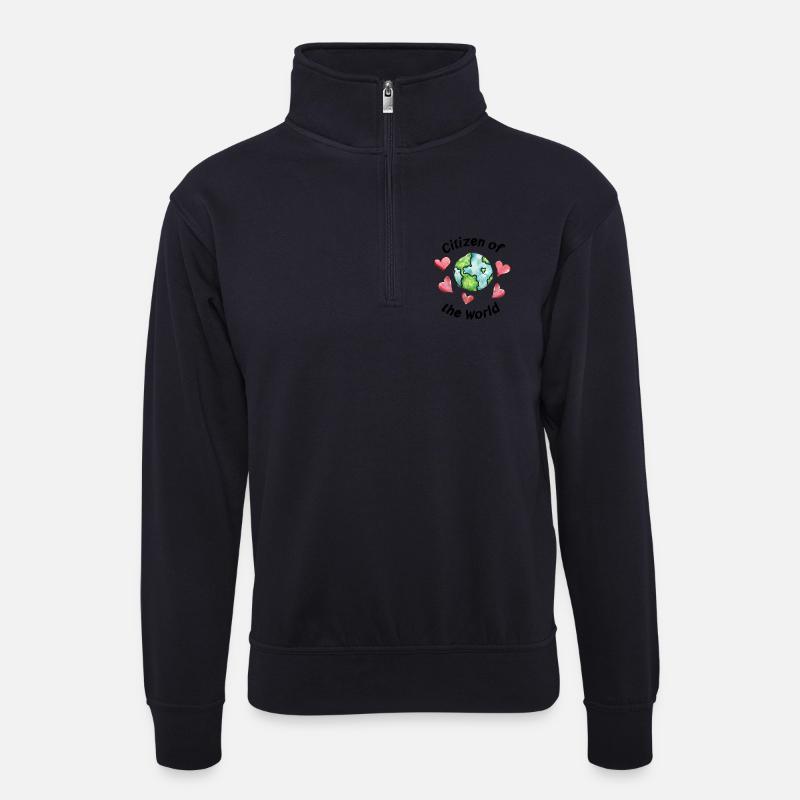 Weltbürger - Unisex Pullover mit Zip-Kragen - Dunkelnavy