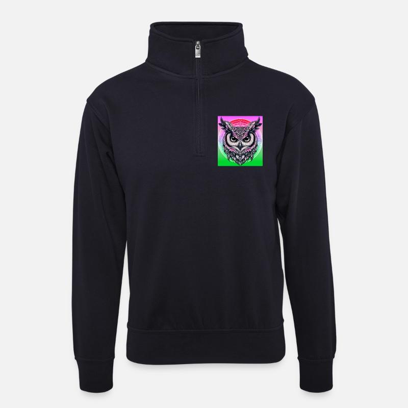 Eule - Unisex Pullover mit Zip-Kragen - Dunkelnavy