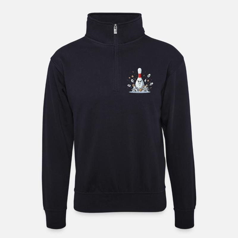 Explodierender Bowling-Pin Cartoon - Unisex Pullover mit Zip-Kragen - Dunkelnavy