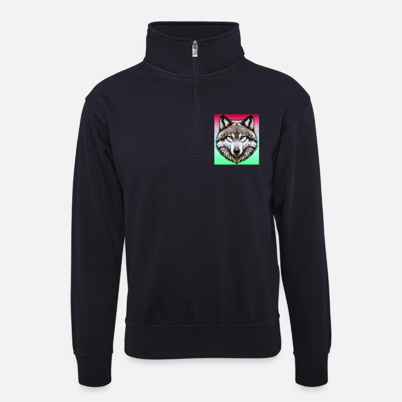 Wolf - Unisex Pullover mit Zip-Kragen - Dunkelnavy