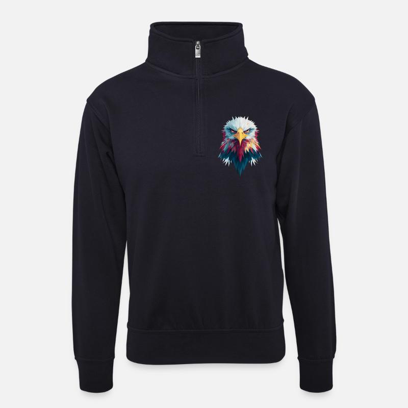 Impressive eagle piercing gaze - Unisex sweater with zip collar - dark navy