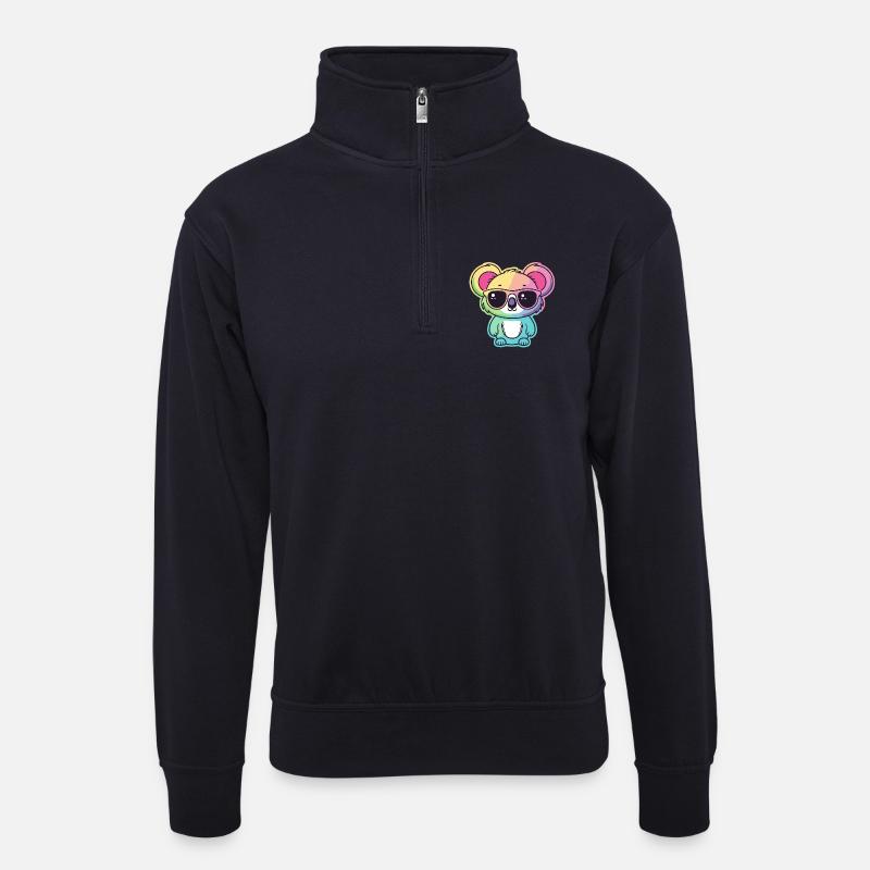 Regenbogen-Neon-Koala mit Brille - Unisex Pullover mit Zip-Kragen - Dunkelnavy