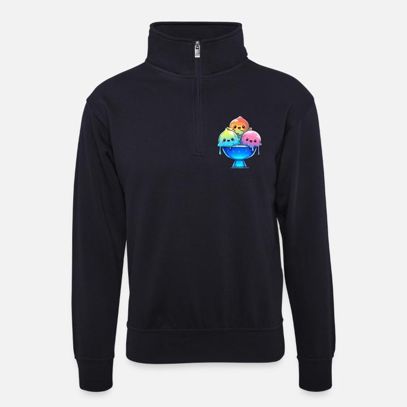 Regenbogen Eis-Trio in Schale - Unisex Pullover mit Zip-Kragen - Dunkelnavy