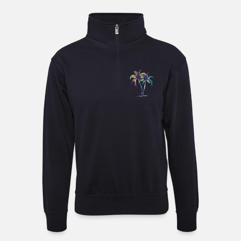 Regenbogenpalmen Tropentraum - Unisex Pullover mit Zip-Kragen - Dunkelnavy