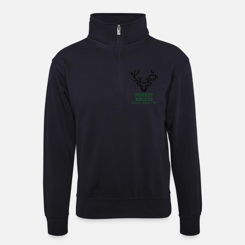 Hirsch mit Kelch im Wald - Unisex Pullover mit Zip-Kragen - Dunkelnavy