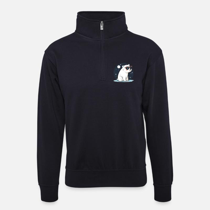 Rote Eisbär-Kosmische Brille - Unisex Pullover mit Zip-Kragen - Dunkelnavy