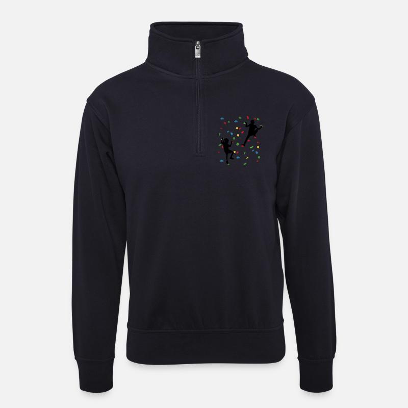 Climbing Wall Kids – Junge Kletterer - Unisex Pullover mit Zip-Kragen - Dunkelnavy