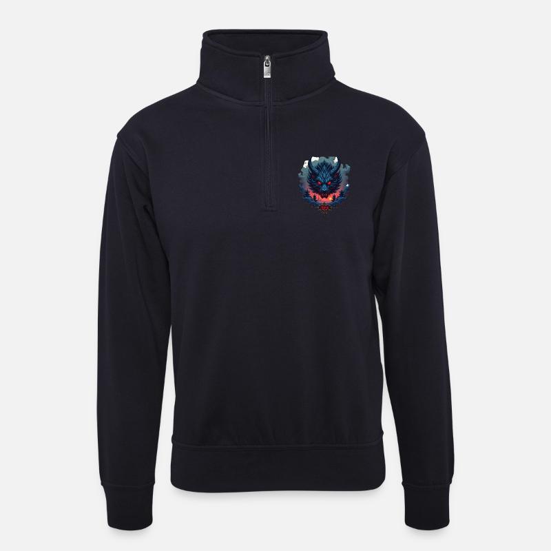 Shadow Oni – Japanischer Dämonenwolf - Unisex Pullover mit Zip-Kragen - Dunkelnavy