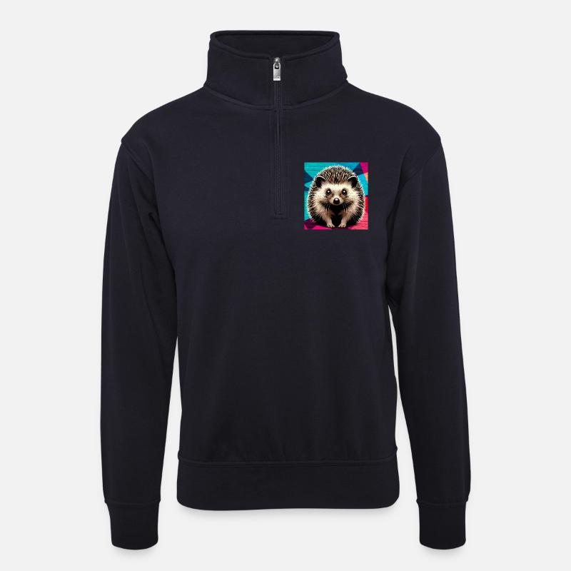 Igel - Unisex Pullover mit Zip-Kragen - Dunkelnavy