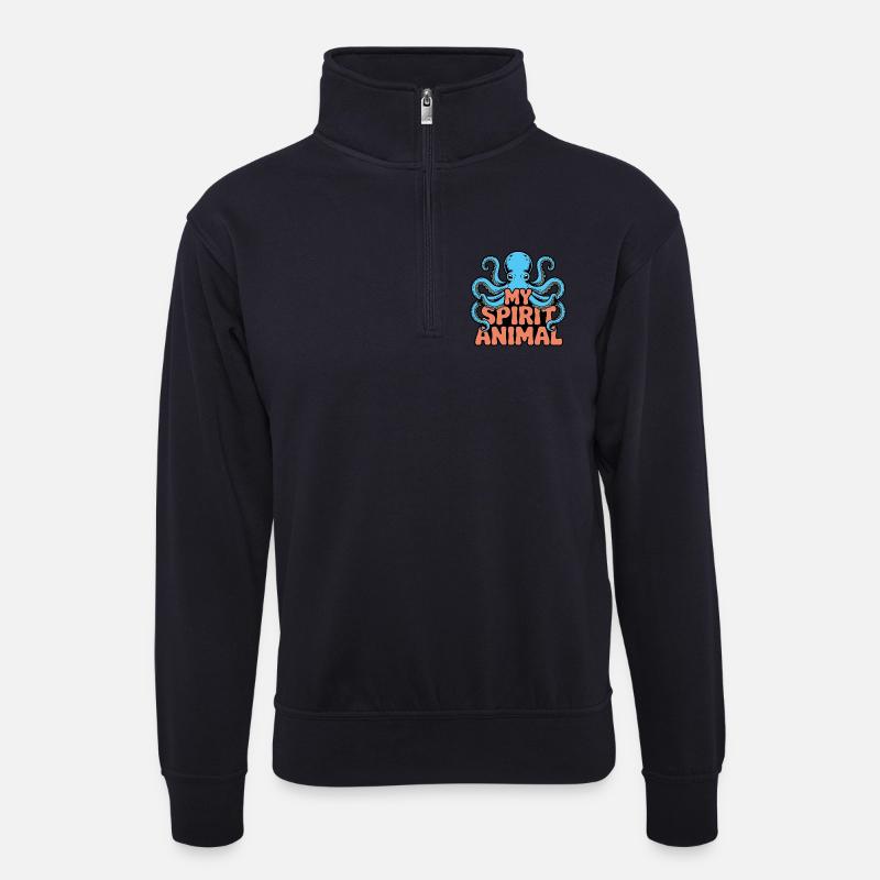 Oktopus Spirit - Unisex Pullover mit Zip-Kragen - Dunkelnavy