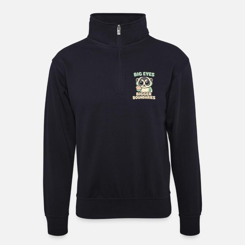 Große Augen | Plumplori mit Grenzen - Unisex Pullover mit Zip-Kragen - Dunkelnavy