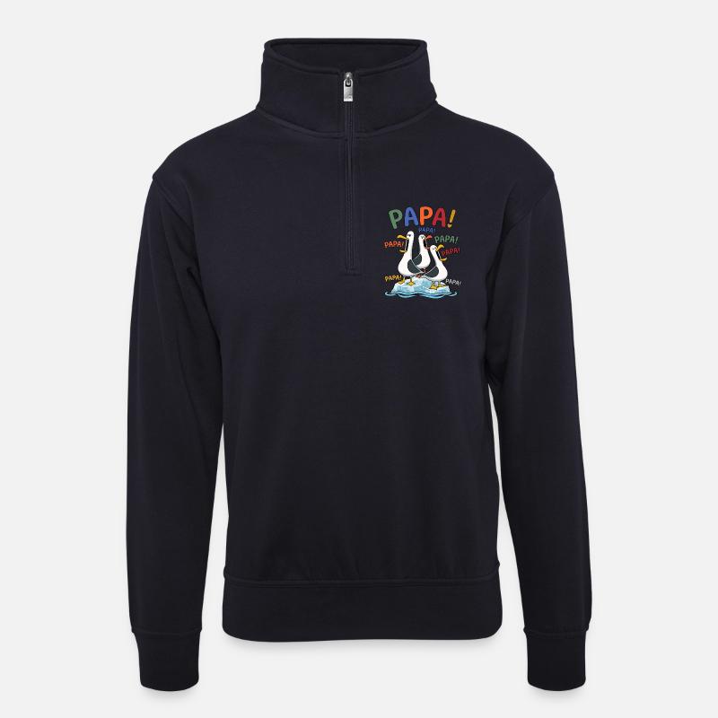 Lustige Papa Möwen auf Eisscholle - Comic Design - Unisex Pullover mit Zip-Kragen - Dunkelnavy