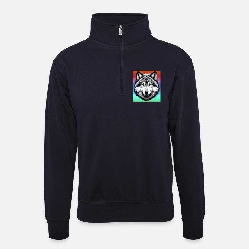 Wolf - Unisex Pullover mit Zip-Kragen - Dunkelnavy