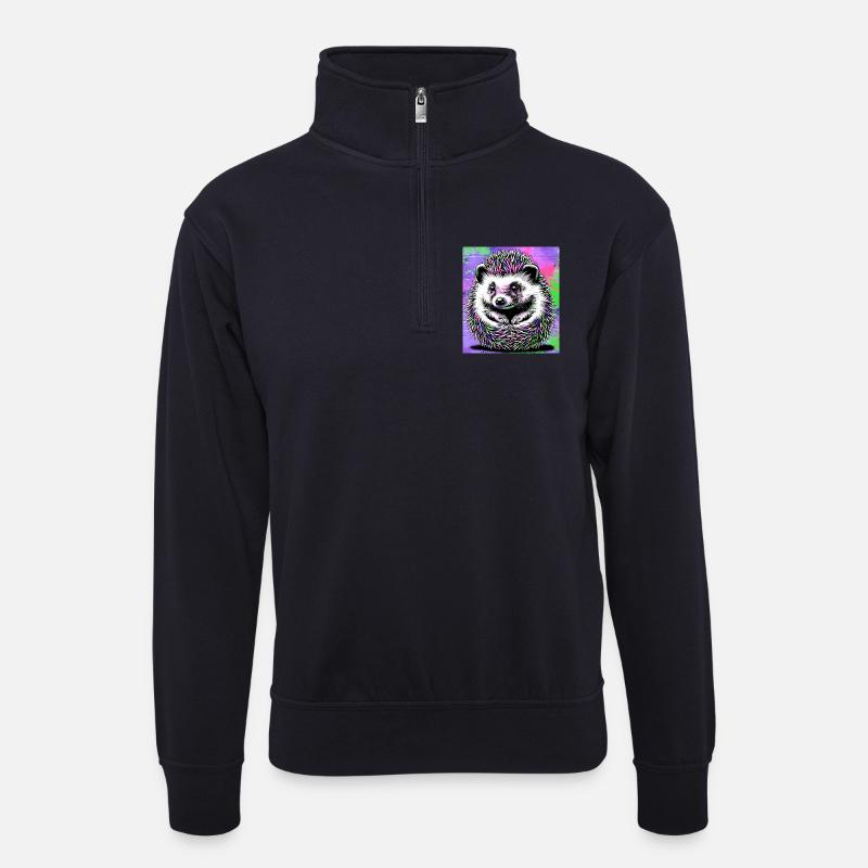 Igel - Unisex Pullover mit Zip-Kragen - Dunkelnavy