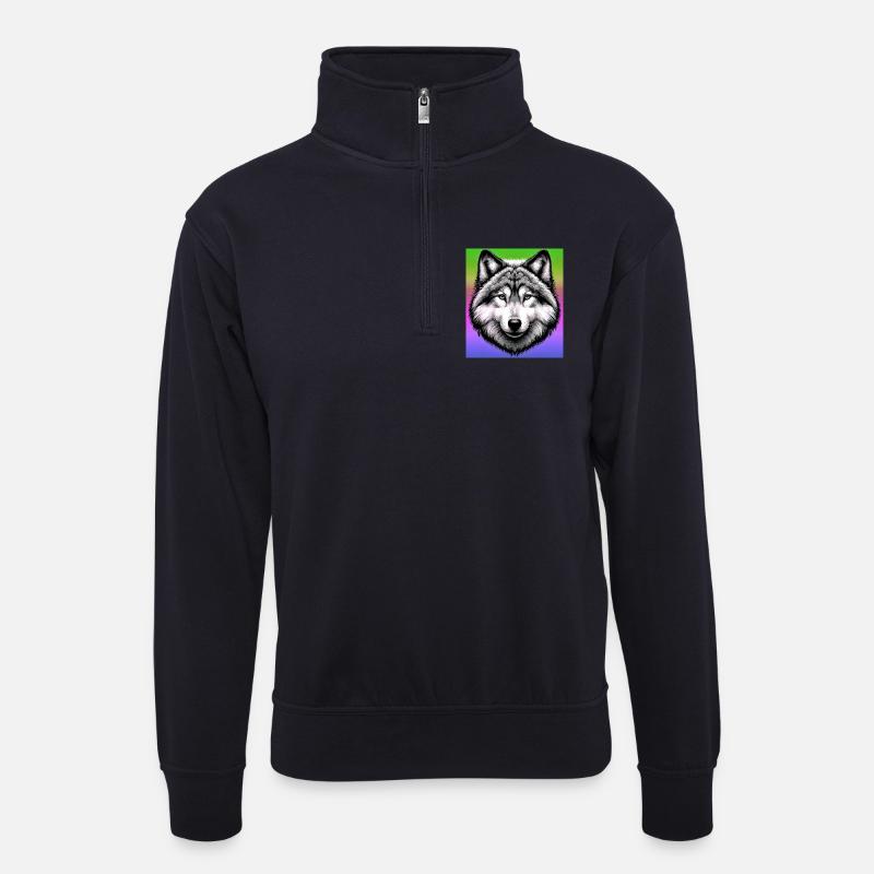 Wolf - Unisex Pullover mit Zip-Kragen - Dunkelnavy
