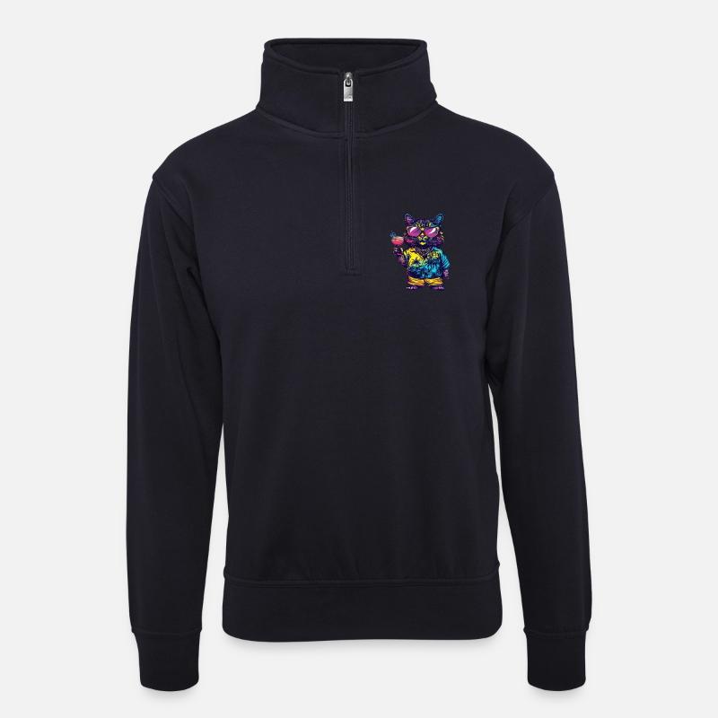 Katze Comic Sommer - Unisex Pullover mit Zip-Kragen - Dunkelnavy