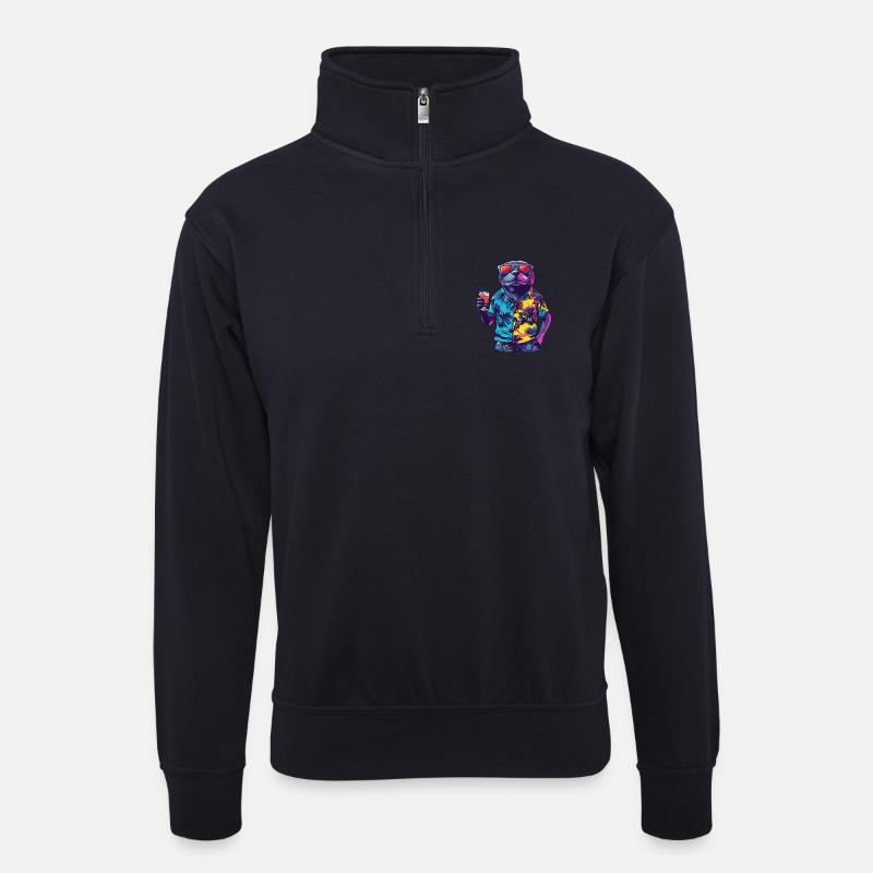 Robbe Comic Sommer - Unisex Pullover mit Zip-Kragen - Dunkelnavy