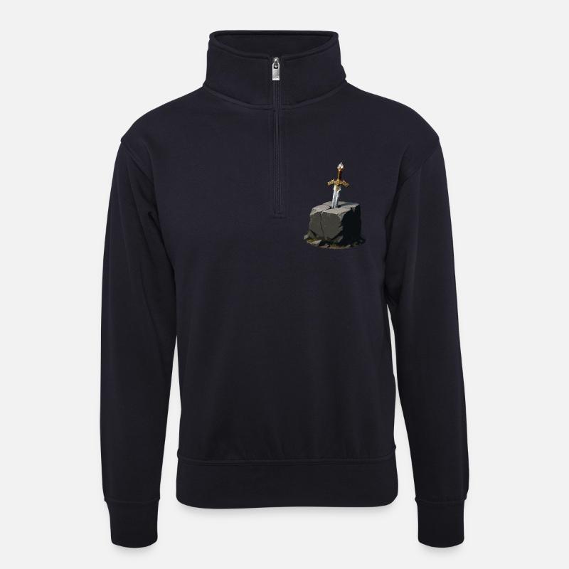 Schwert im Fels Excalibur - Unisex Pullover mit Zip-Kragen - Dunkelnavy