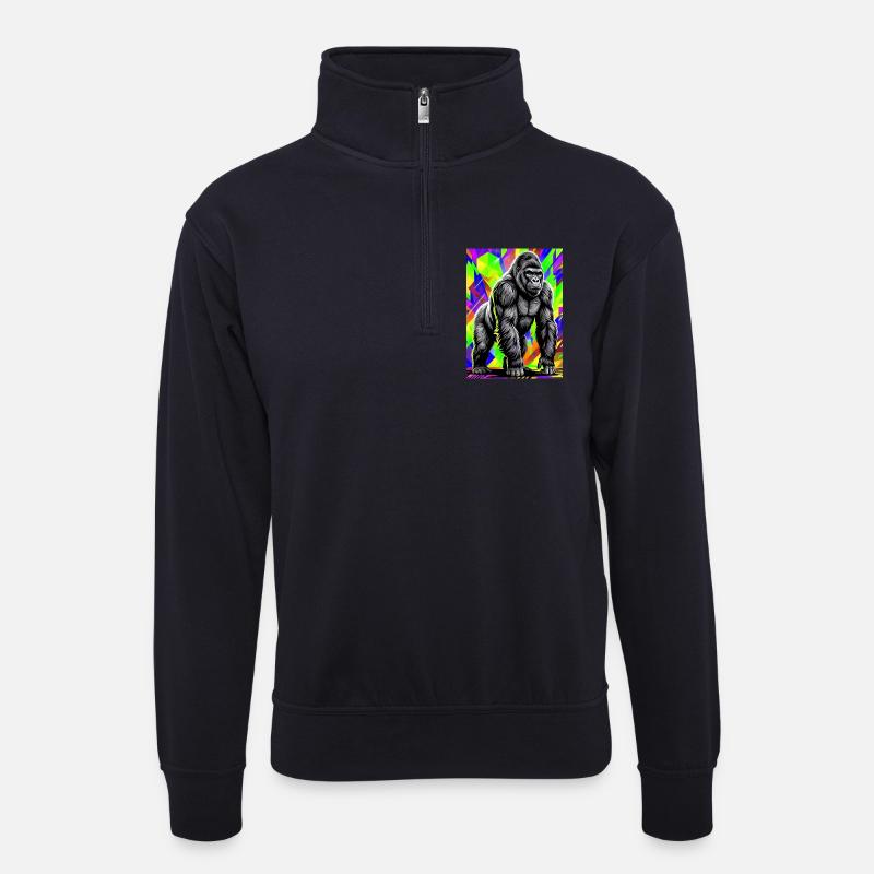 gorille - Sweat col montant zippé unisexe - bleu marine foncé