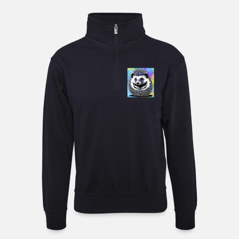 Igel - Unisex Pullover mit Zip-Kragen - Dunkelnavy