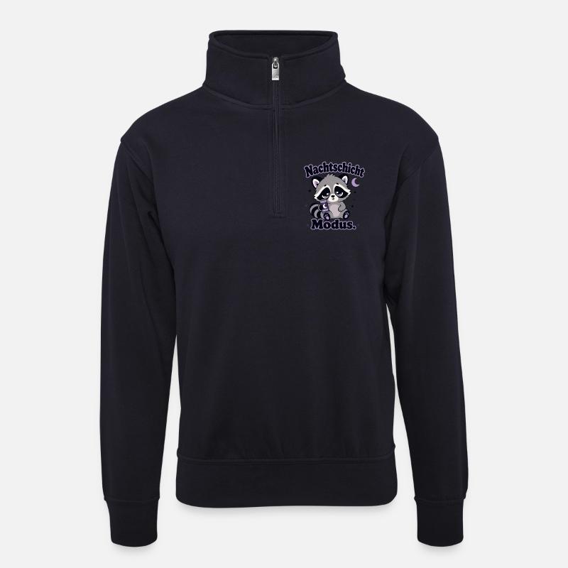 Nachtschicht Waschbär Modus - Unisex Pullover mit Zip-Kragen - Dunkelnavy