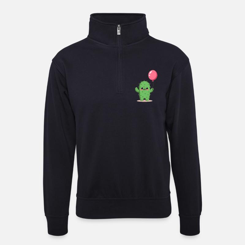 Kaktus mit Ballon - Unisex Pullover mit Zip-Kragen - Dunkelnavy
