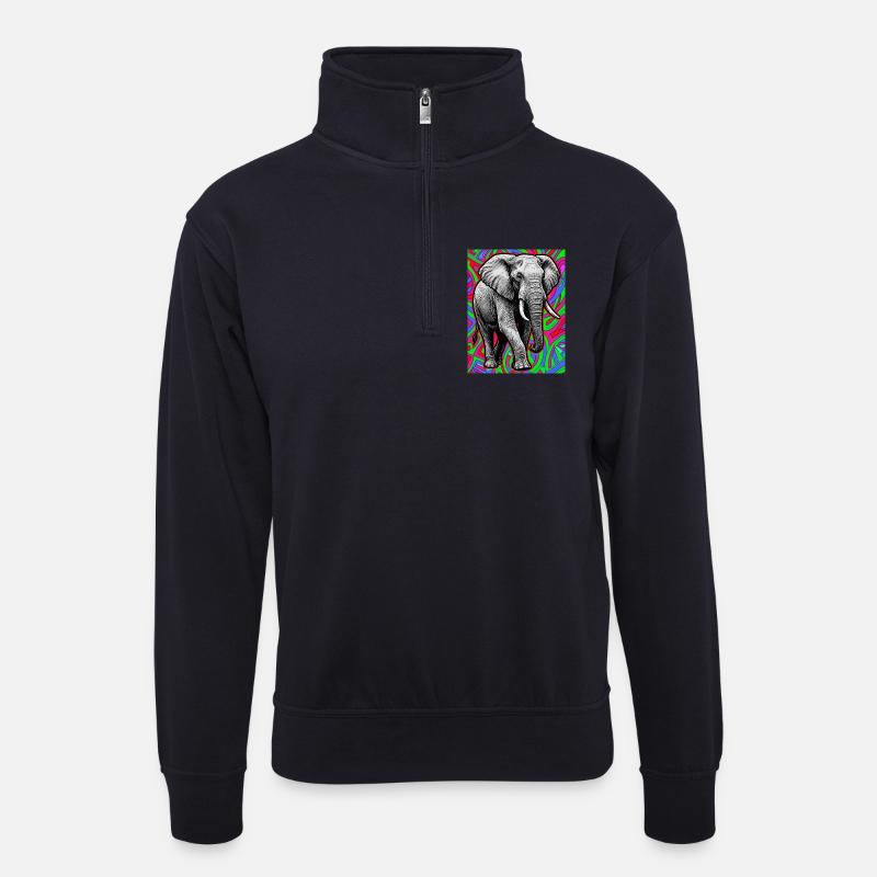 Elefant - Unisex Pullover mit Zip-Kragen - Dunkelnavy