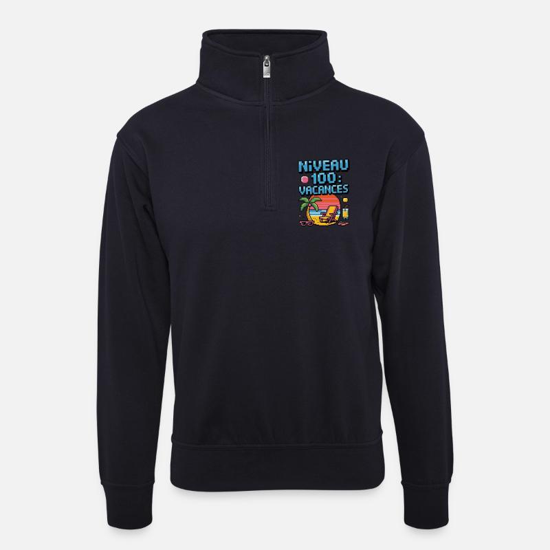 Level 100 Urlaubs-Pixelkunst - Unisex Pullover mit Zip-Kragen - Dunkelnavy