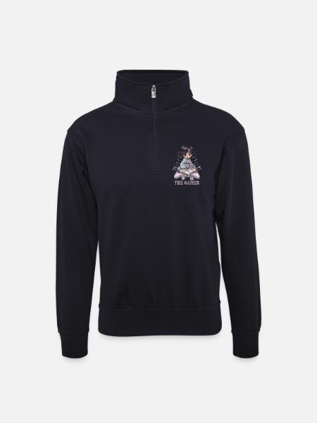 Süße Chibi Gamerin mit Controller - Unisex Pullover mit Zip-Kragen - Dunkelnavy