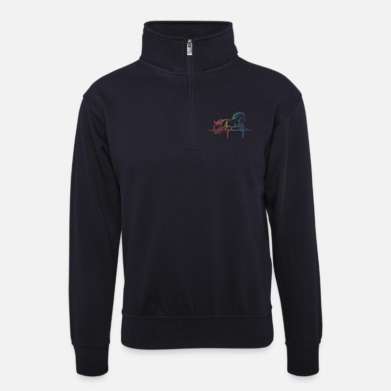 Pferd Heartbeat - Unisex Pullover mit Zip-Kragen - Dunkelnavy