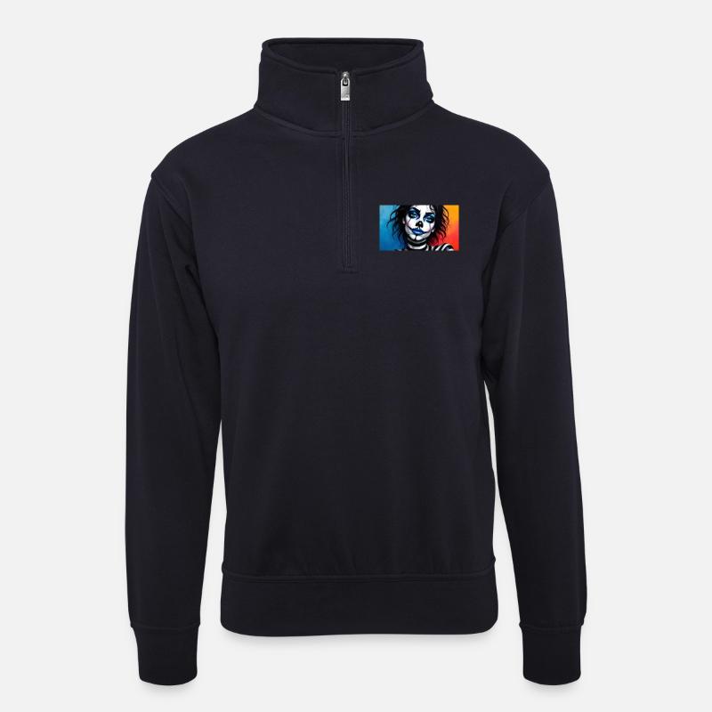 La Calavera Mystique - Unisex Pullover mit Zip-Kragen - Dunkelnavy