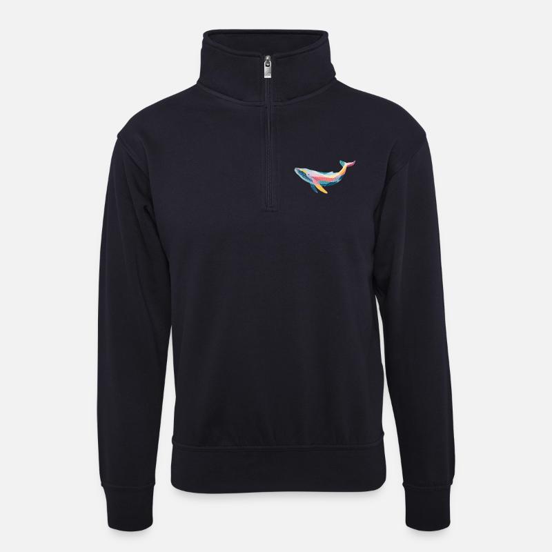 Wal, Meerestier - Unisex Pullover mit Zip-Kragen - Dunkelnavy