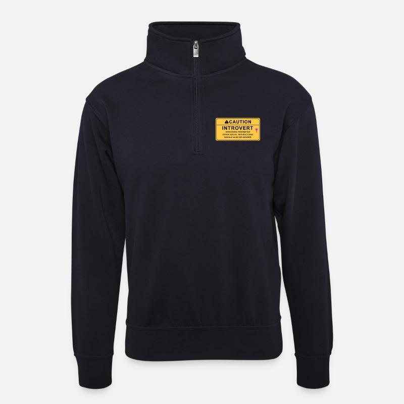 Caution Introvert - Unisex Pullover mit Zip-Kragen - Dunkelnavy