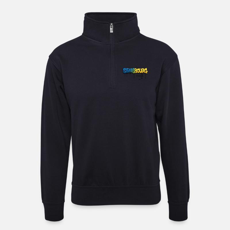 Graffiti-Style Strasbourg Schriftzug - Unisex Pullover mit Zip-Kragen - Dunkelnavy