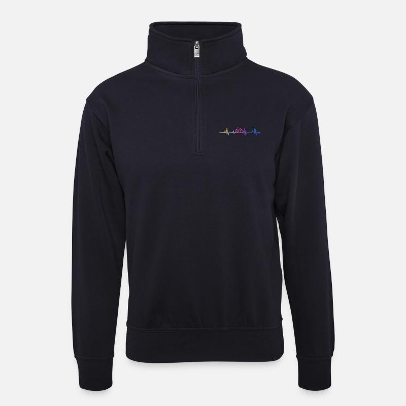 Fahrrad-Herzschlag im Regenbogen - Unisex Pullover mit Zip-Kragen - Dunkelnavy