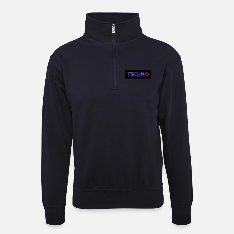Techno Neon Glitch Text - Unisex sweater with zip collar - dark navy