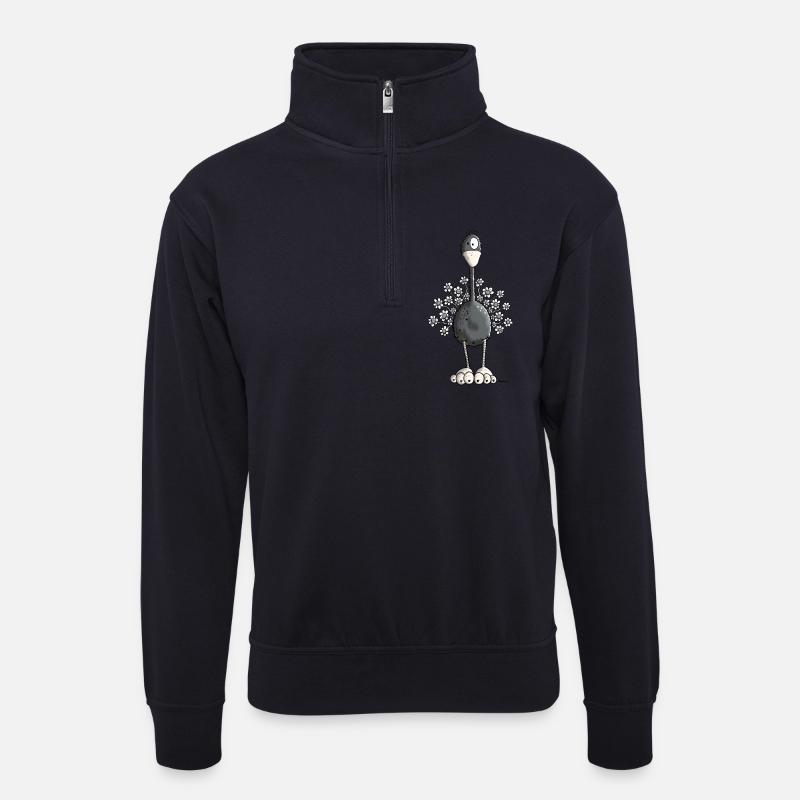 Vogelstrauß mit Blumen - Unisex Pullover mit Zip-Kragen - Dunkelnavy