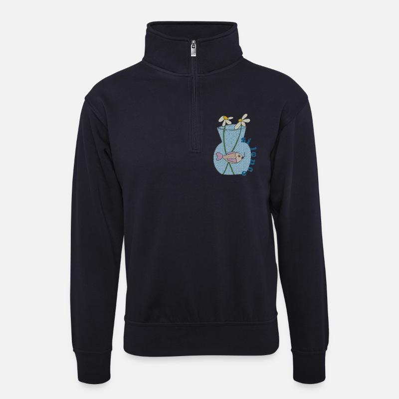 fisch im glas gewebe - Unisex Pullover mit Zip-Kragen - Dunkelnavy