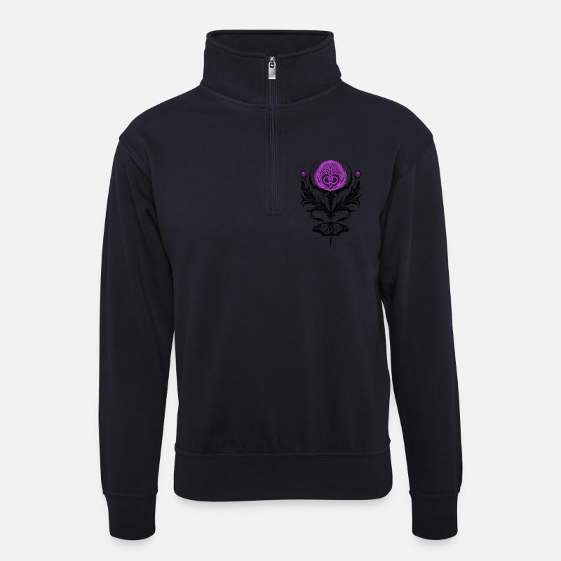 Distel mit Schmetterling Mutterknoten - Unisex Pullover mit Zip-Kragen - Dunkelnavy