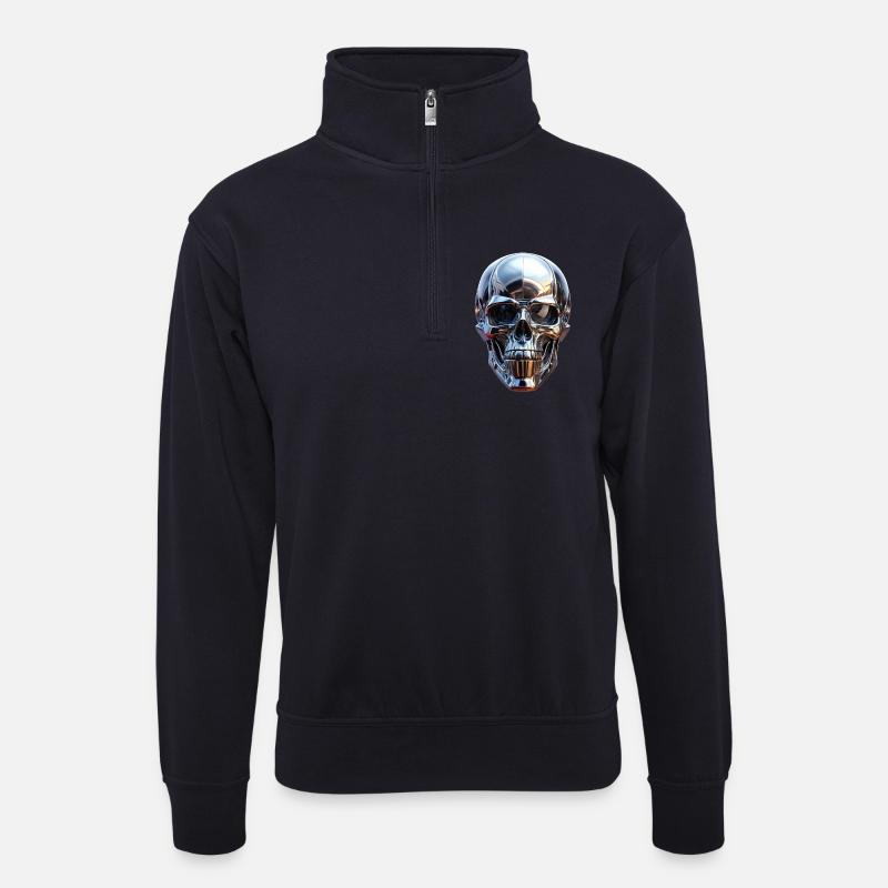 Chrom Schädel - Unisex Pullover mit Zip-Kragen - Dunkelnavy