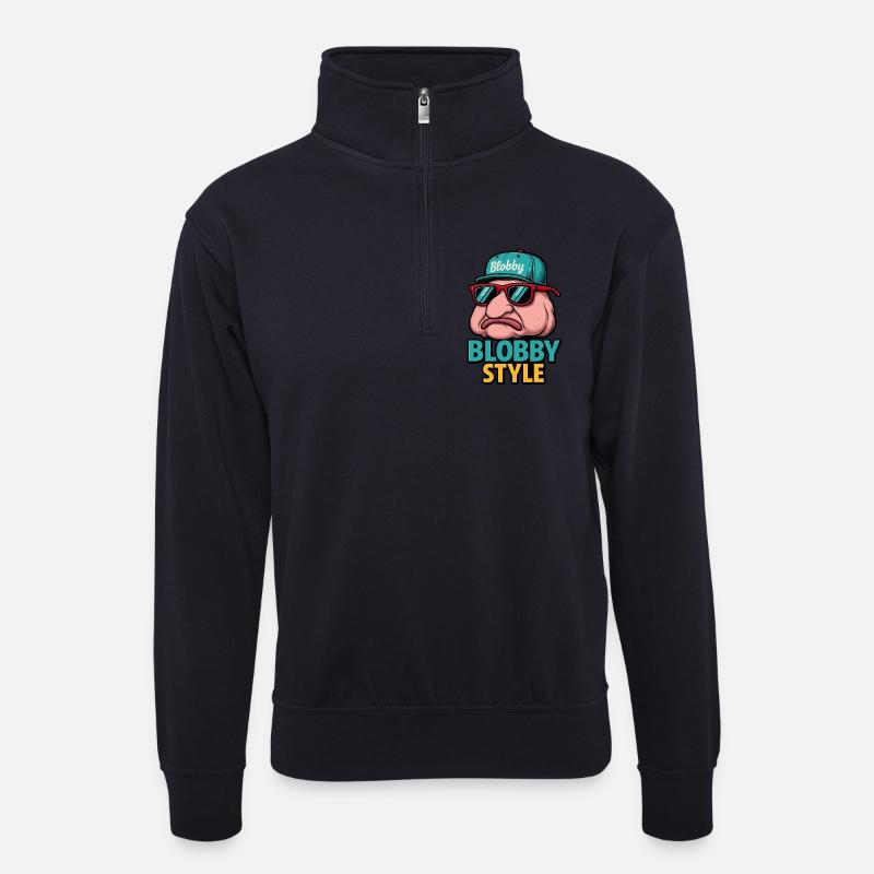 Blobby Style Cartoon Tee - Unisex Pullover mit Zip-Kragen - Dunkelnavy