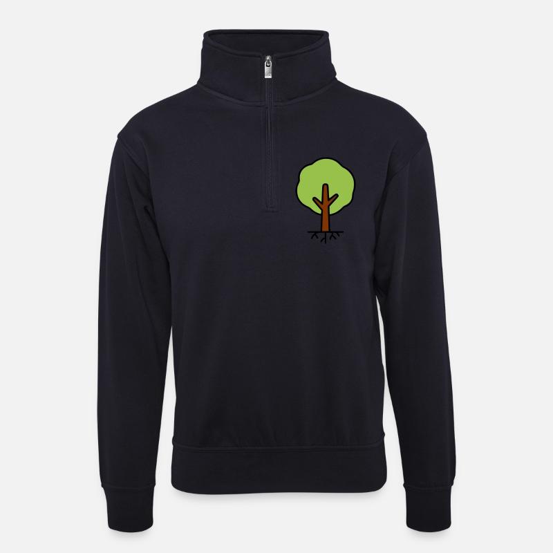 Baum Silhouette Grün Cartoon - Unisex Pullover mit Zip-Kragen - Dunkelnavy