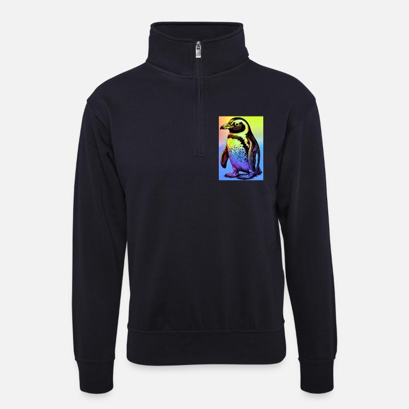 Pinguin - Unisex Pullover mit Zip-Kragen - Dunkelnavy