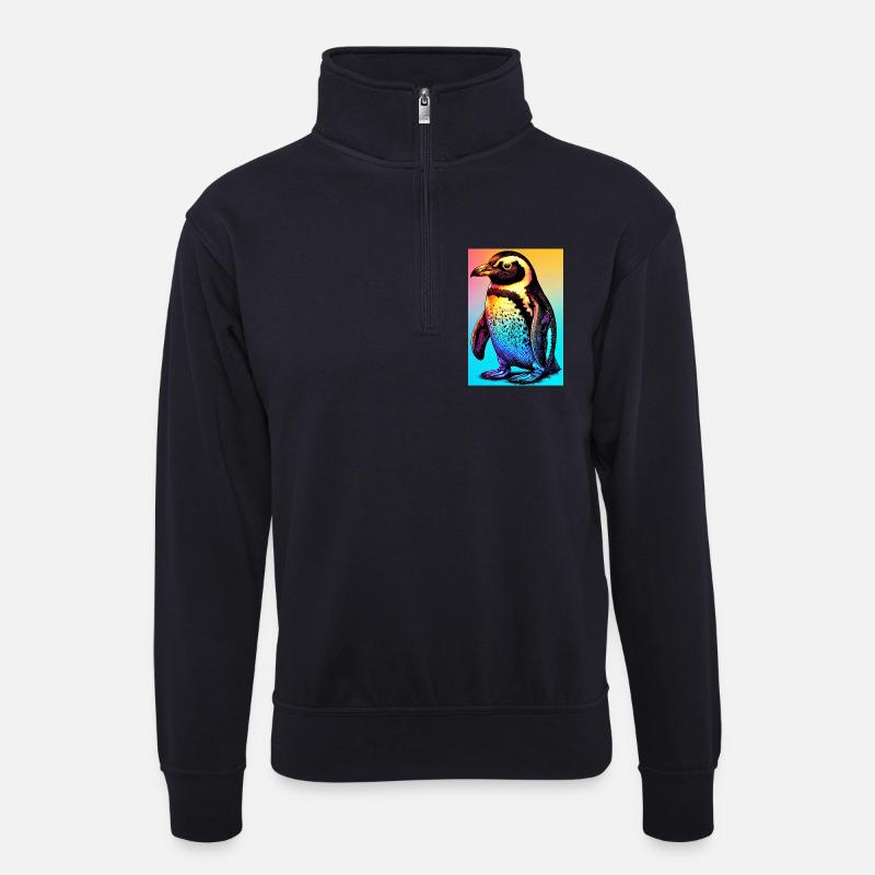Pinguin - Unisex Pullover mit Zip-Kragen - Dunkelnavy