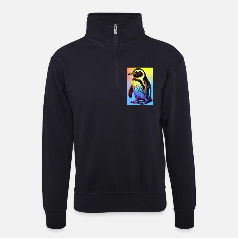 Pinguin - Unisex Pullover mit Zip-Kragen - Dunkelnavy