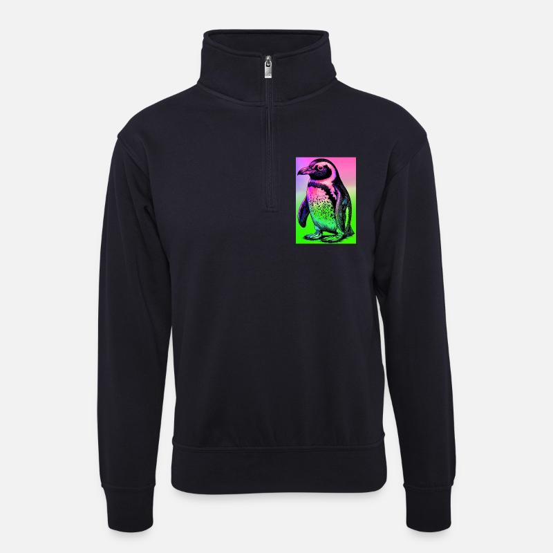 Pinguin - Unisex Pullover mit Zip-Kragen - Dunkelnavy