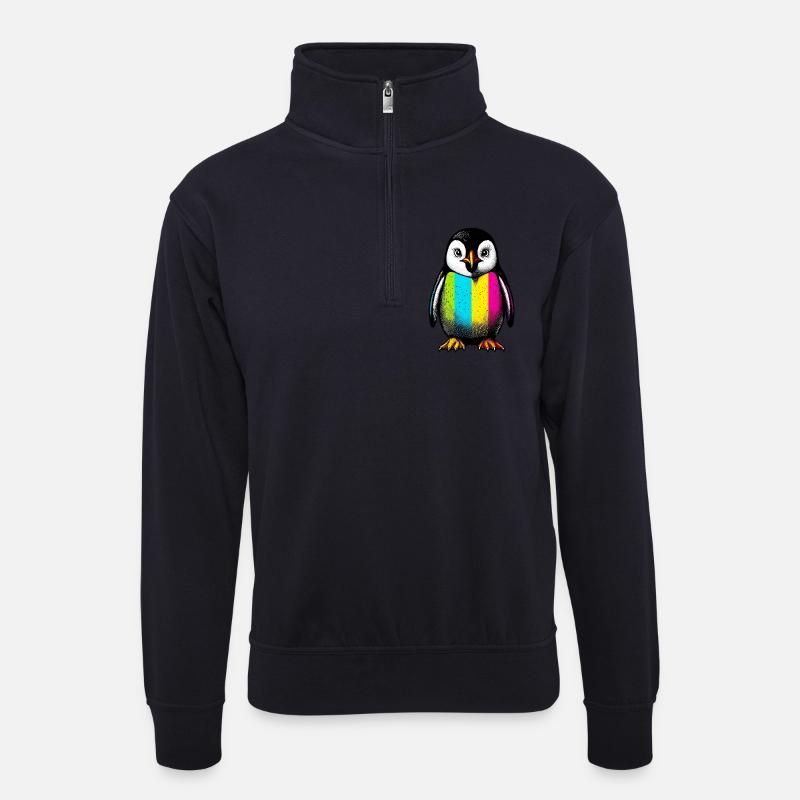 Pinguin - Unisex Pullover mit Zip-Kragen - Dunkelnavy