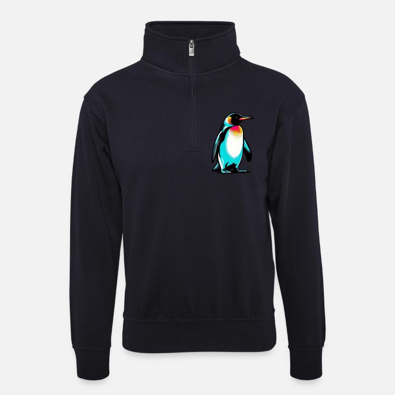 Pinguin - Unisex Pullover mit Zip-Kragen - Dunkelnavy