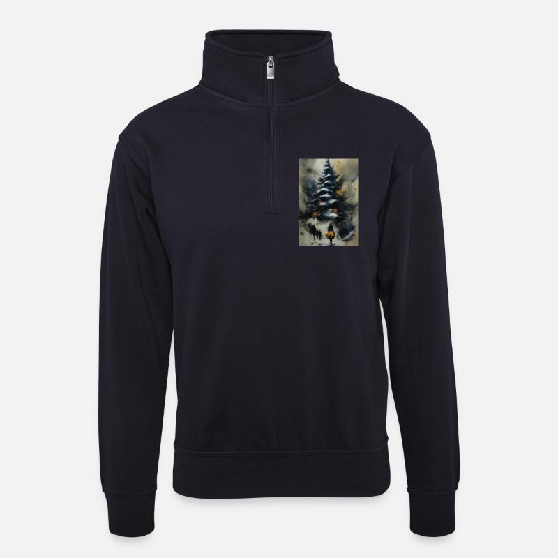 Winterweg unter dem Baum - Unisex Pullover mit Zip-Kragen - Dunkelnavy