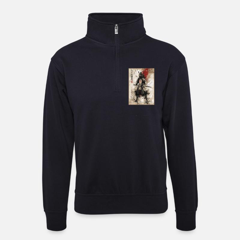 Samurai-Krieger in traditioneller Rüstung - Unisex Pullover mit Zip-Kragen - Dunkelnavy